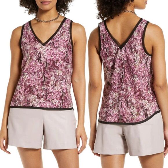 Halogen Raw Edge V Neck Tank Top Pink Pebbles Size Small NWOT $49 MSRP - Picture 1 of 8